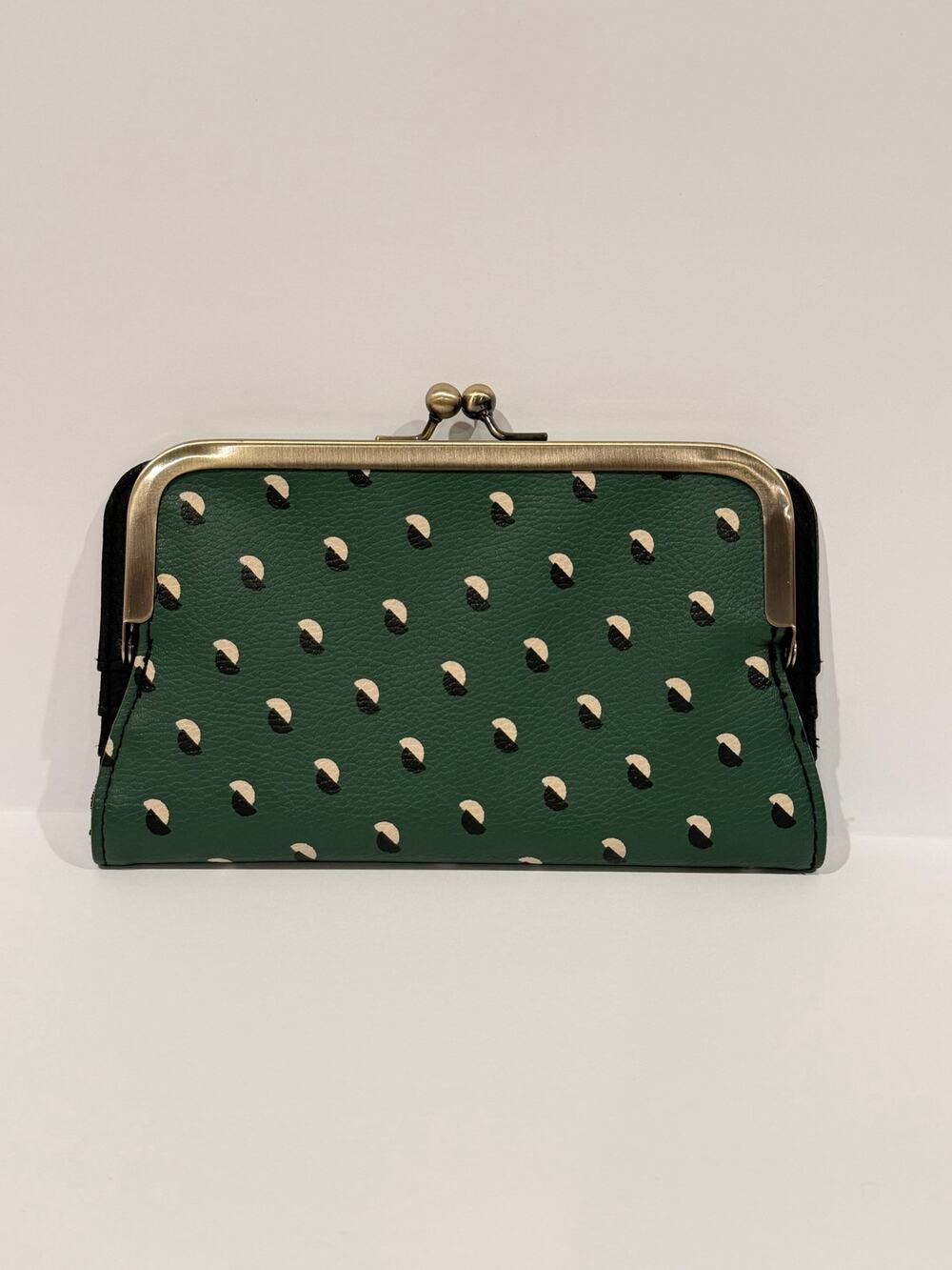 Green Patterned Kiss Lock Wallet Clutch Non-Leather Card Holder Coin Purse